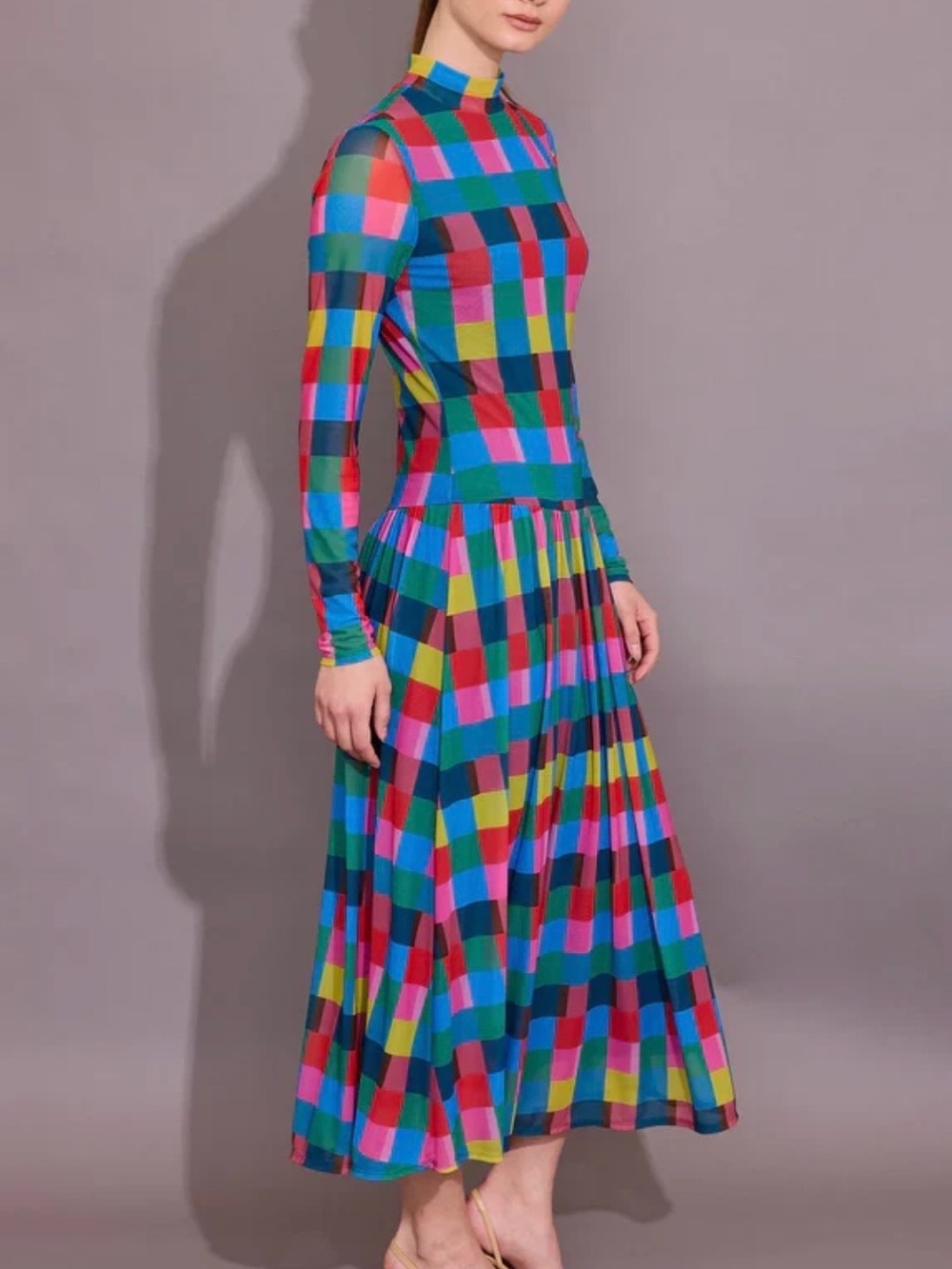 ALDEN ADAIR Mochi Drop Waist Maxi Dress Multicolor Check Graphic Size Small S